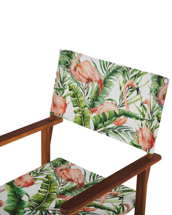 Sett med 2 Hagestoler Mørk Akasietre Flamingo Stoff Sete Tilbakelent Sammenleggbar