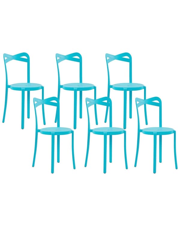 Sett med 6 Hagestoler Blå Lett Innendørs Utendørs Værbestandig Plast Moderne Design
