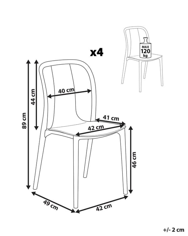 Sett med 4 hagestoler Hvit Grå Syntetisk materiale Uten armlener Kan stables Moderne design Hage Terrasse Spisestoler
