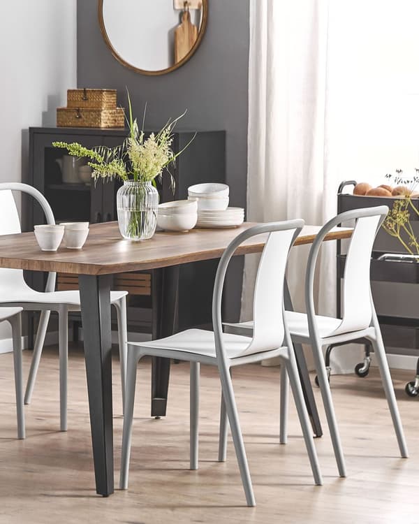 Sett med 4 hagestoler Hvit Grå Syntetisk materiale Uten armlener Kan stables Moderne design Hage Terrasse Spisestoler