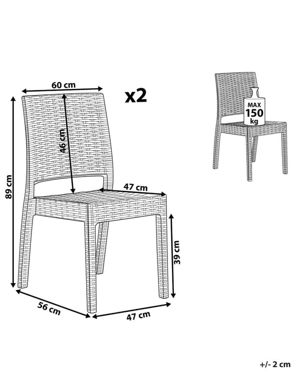 Sett med 2 hagestoler Hvit Syntetisk materiale Kan stables Minimalistisk stil Uteplass Hagemøbler