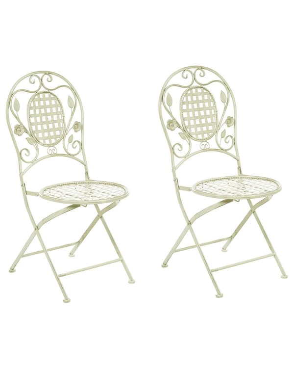 Sett med 2 Hagestoler Lysegrønn Jern Sammenleggbar Distressed Metall Utendørs UV-Rustbestandig Fransk Retro Stil
