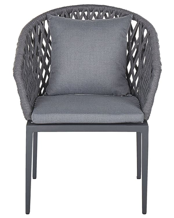 Sett med 2 Hagespisebordsstoler med Grå Metallramme og Puter Moderne Tovflettingdesign