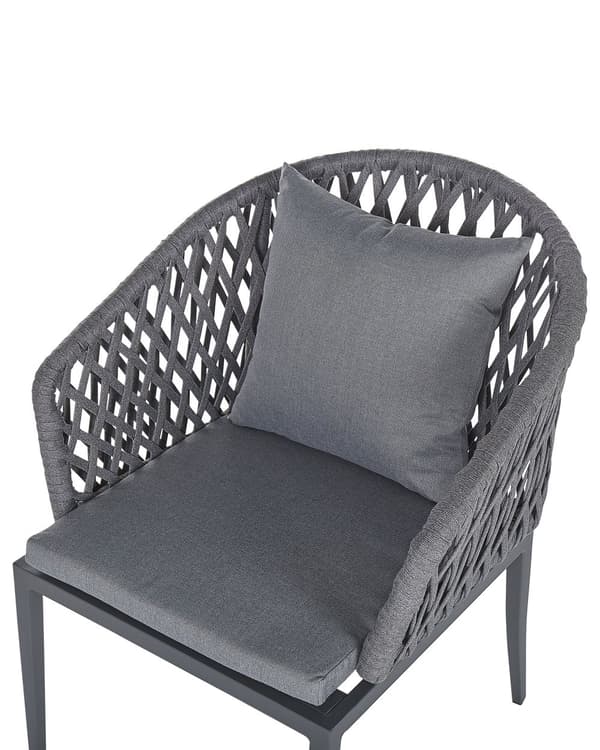Sett med 2 Hagespisebordsstoler med Grå Metallramme og Puter Moderne Tovflettingdesign