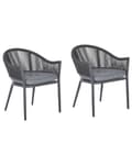 Miniatyrbilde 1 av 11: Sett med 2 hagespisestoler med grå metallramme og puter Moderne design med taufletting