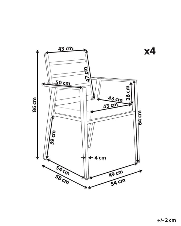 Sæt med 4 Havestole Sort Aluminiumsstel Hynder Lamel Ryglæn Design Moderne Stil