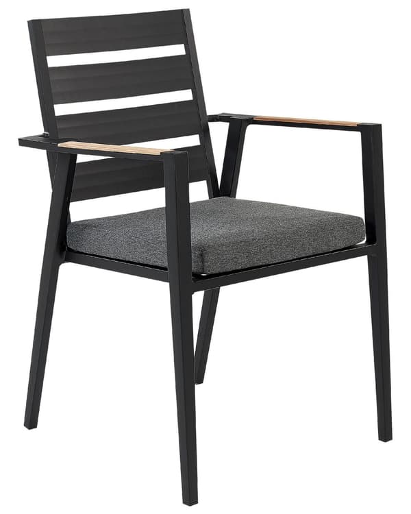 Sæt med 4 Havestole Sort Aluminiumsstel Hynder Lamel Ryglæn Design Moderne Stil
