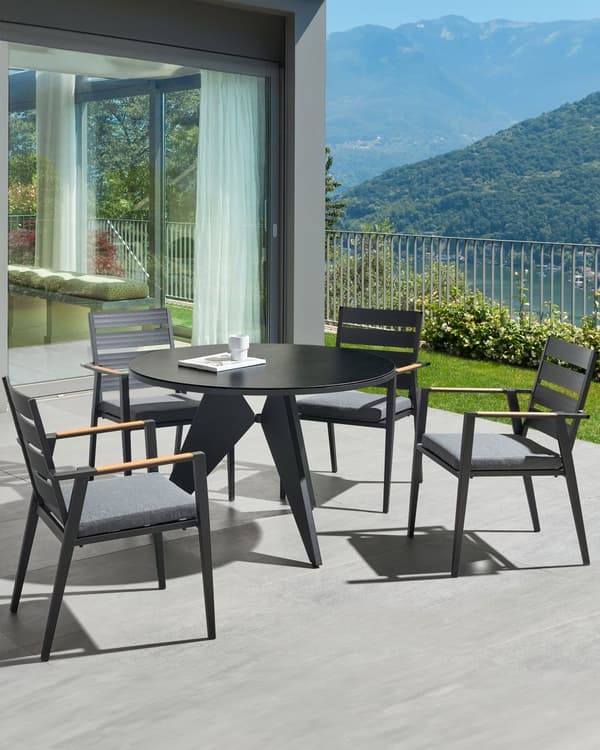 Sæt med 4 Havestole Sort Aluminiumsstel Hynder Lamel Ryglæn Design Moderne Stil