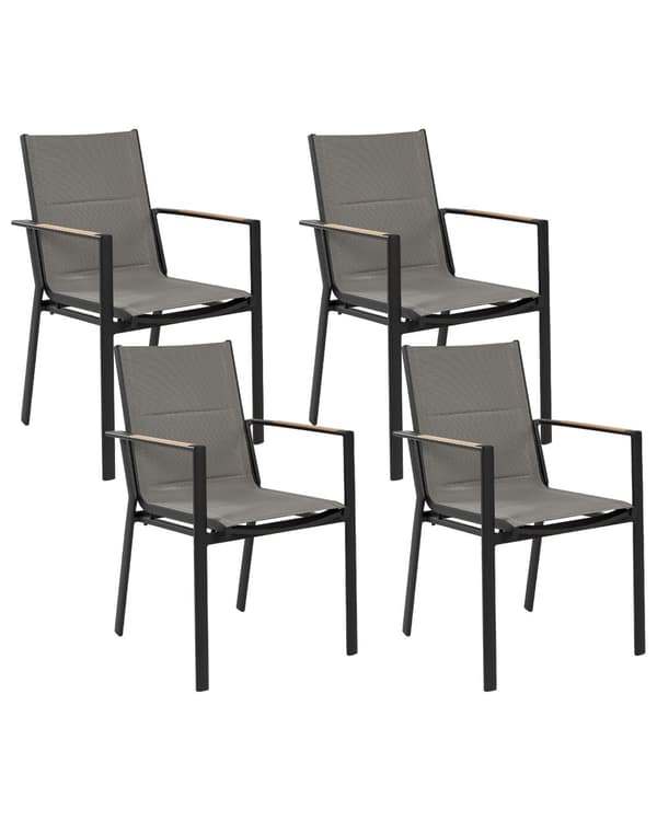 Sæt med 4 Havestole Sort Aluminiumsstel med Puder Design Moderne Stil
