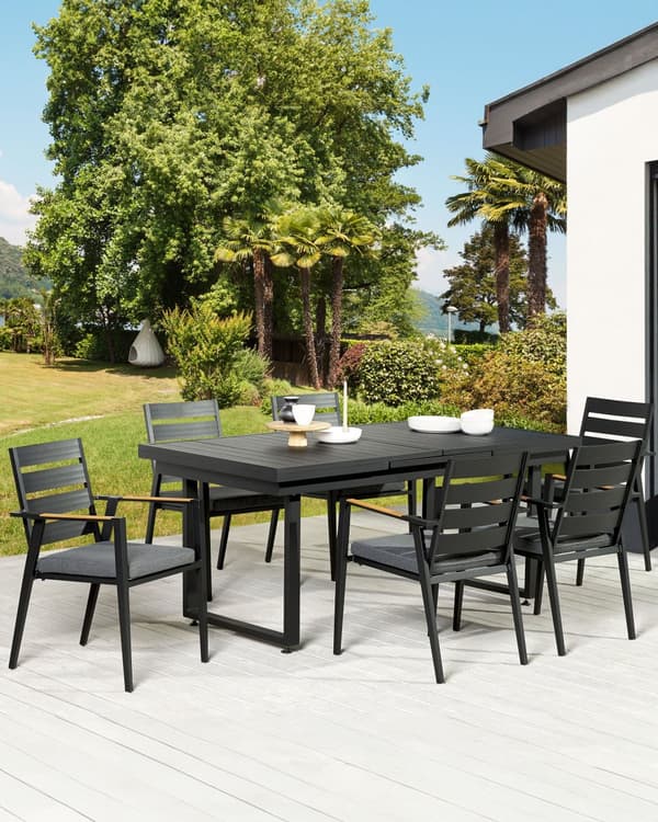 Sæt med 6 havestole Sort aluminiumsstel med hynder Lamel Ryglæn Design Moderne Stil