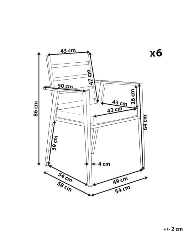 Set med 6 Trädgårdsstolar Svart Aluminium med Dynor Ryggstöd med Spjälor Design Modern