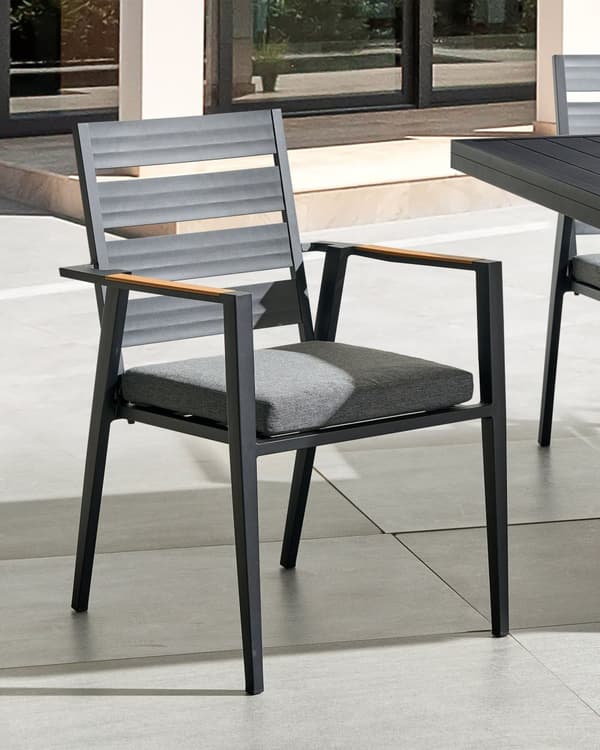 Set med 6 Trädgårdsstolar Svart Aluminium med Dynor Ryggstöd med Spjälor Design Modern