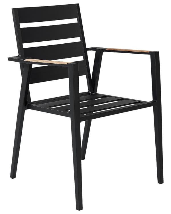 Set med 6 Trädgårdsstolar Svart Aluminium med Dynor Ryggstöd med Spjälor Design Modern