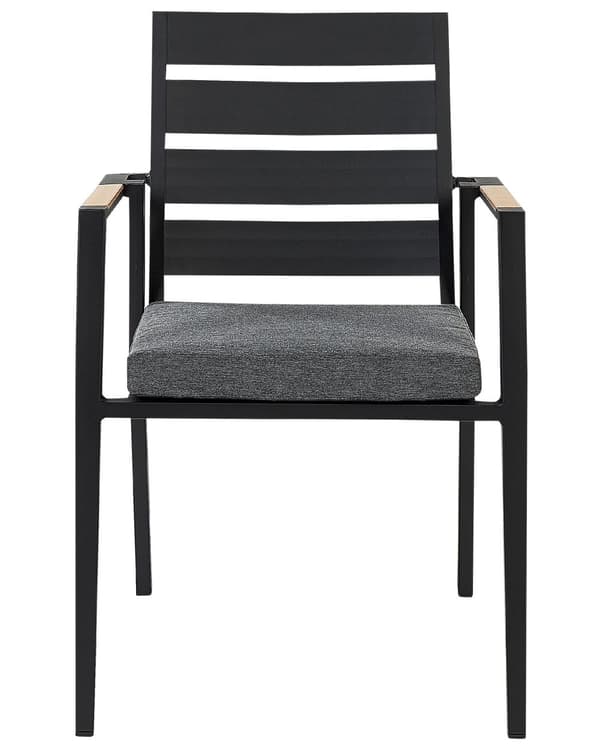 Set med 6 Trädgårdsstolar Svart Aluminium med Dynor Ryggstöd med Spjälor Design Modern