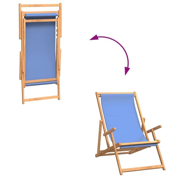 vidaXL foldbar strandstol massivt teaktræ blå