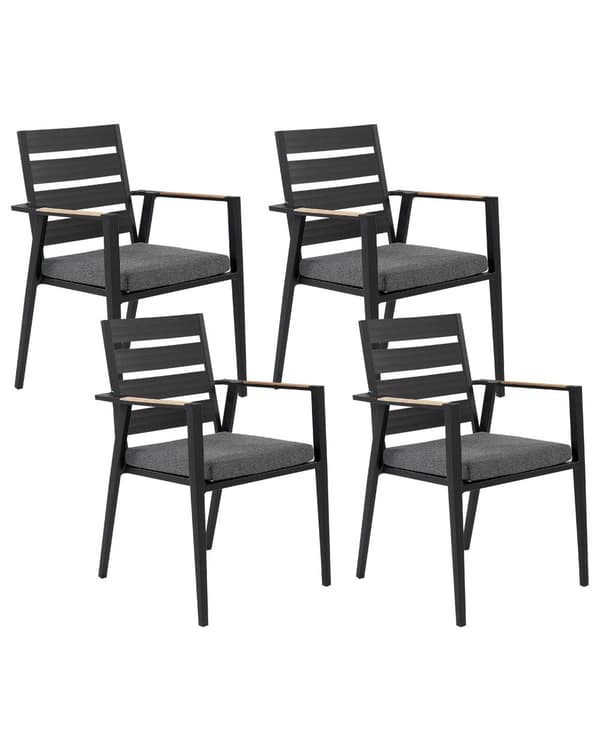 Sett med 4 hagestoler Svart Aluminium Sitteputer Moderne design Hage Terrasse Utendørs Utemøbler
