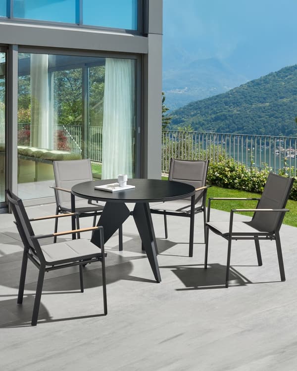 Sett med 4 hagestoler Svart Aluminium Sitteputer Moderne design Hage Terrasse Utendørs Utemøbler