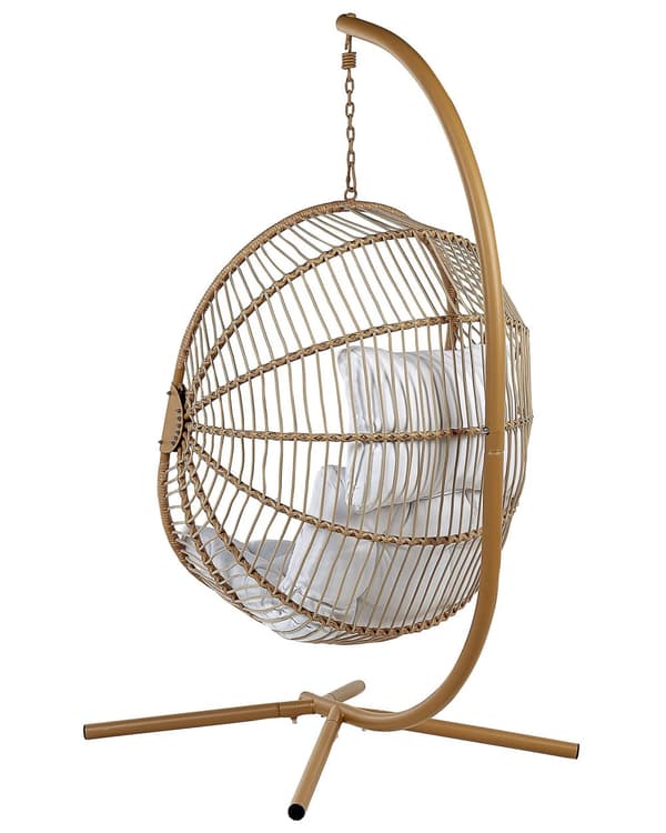 Hängstol Beige Konstrotting Metallram Inomhus-Utomhus Äggform Boho Trädgård Terass Altan