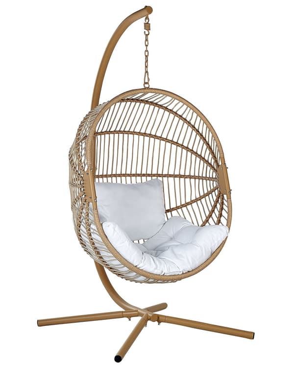 Hängstol Beige Konstrotting Metallram Inomhus-Utomhus Äggform Boho Trädgård Terass Altan