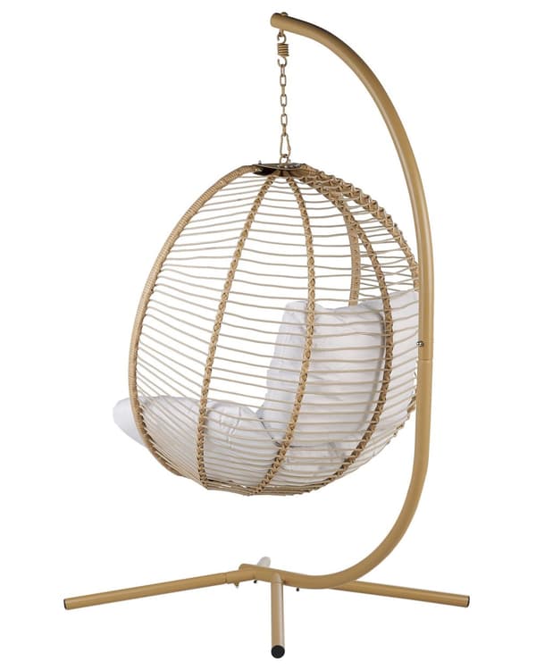 Hängstol Beige Rep Metall Ställ Mjuk Sittdyna Bohemisk Rustik Vardagsrum Terrass