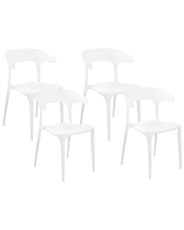 Tuoli valkoinen 40 x 76 x 49 cm muovi pinottava 4 kpl säänkestävä sisälle ulos moderni