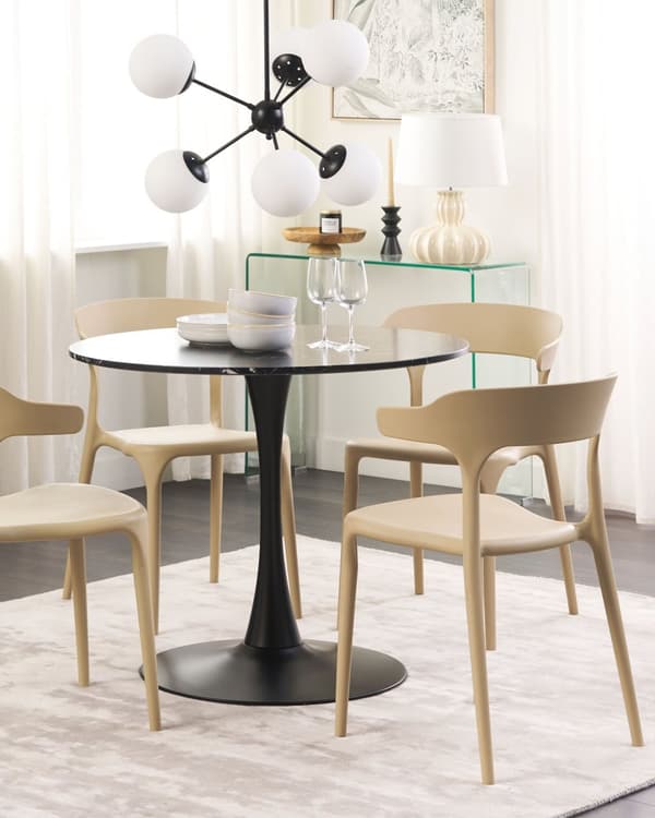 Sæt med 4 Havestole Spisestuestole Beige Polypropylen Let Vejrbestandig Plastik Indendørs Udendørs Moderne Stil