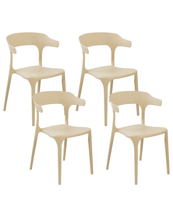 Sæt med 4 Havestole Spisestuestole Beige Polypropylen Let Vejrbestandig Plastik Indendørs Udendørs Moderne Stil