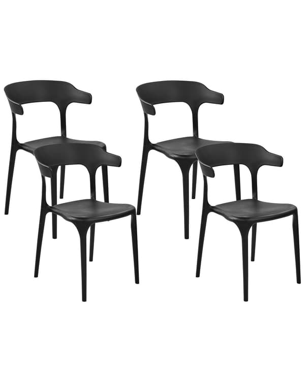 Sæt med 4 Havestole Spisestuestole Sort Polypropylen Let Vejrbestandig Plastik Indendørs Udendørs Moderne Stil