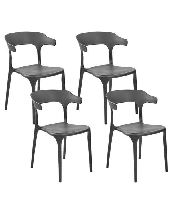 Set med 4 Trädgårdsstolar Svart Polypropen Lättviktiga Väderbeständiga Plast Inomhus Utomhus Modern