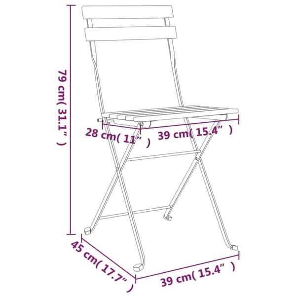 vidaXL foldbare bistrostole 2 stk. massivt akacietræ og stål