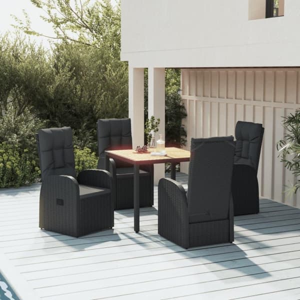 vidaXL spisebordssæt til haven 5 dele med hynder polyrattan sort
