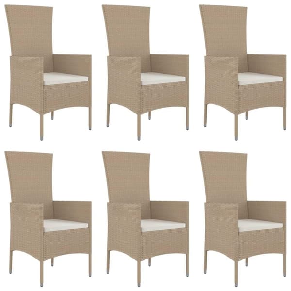 vidaXL spisebordssæt til haven 7 dele med hynder polyrattan beige