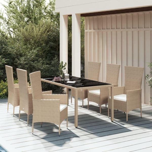 vidaXL spisebordssæt til haven 7 dele med hynder polyrattan beige