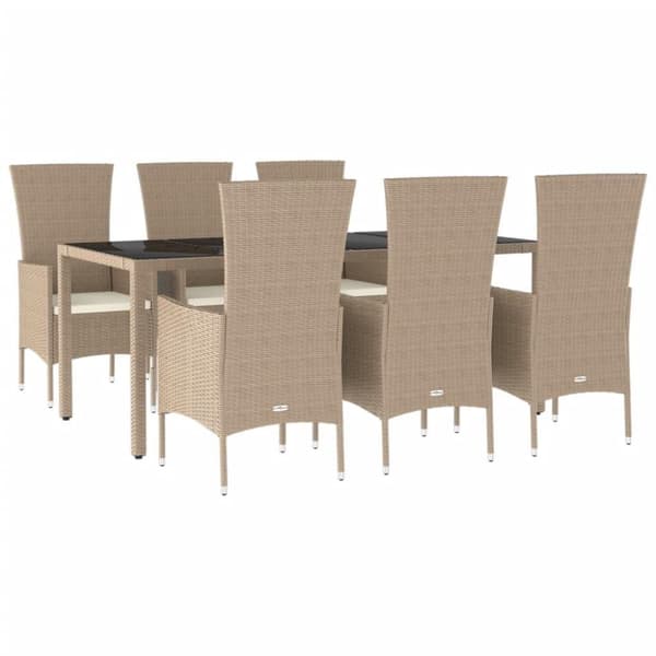vidaXL spisebordssæt til haven 7 dele med hynder polyrattan beige