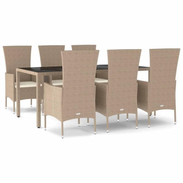 vidaXL spisebordssæt til haven 7 dele med hynder polyrattan beige