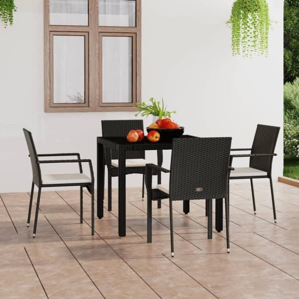 vidaXL havestole med hynder 4 stk. polyrattan sort