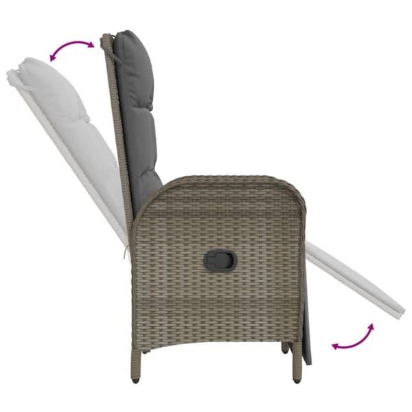 vidaXL havestole med lænefunktion og hynder 2 stk. polyrattan grå