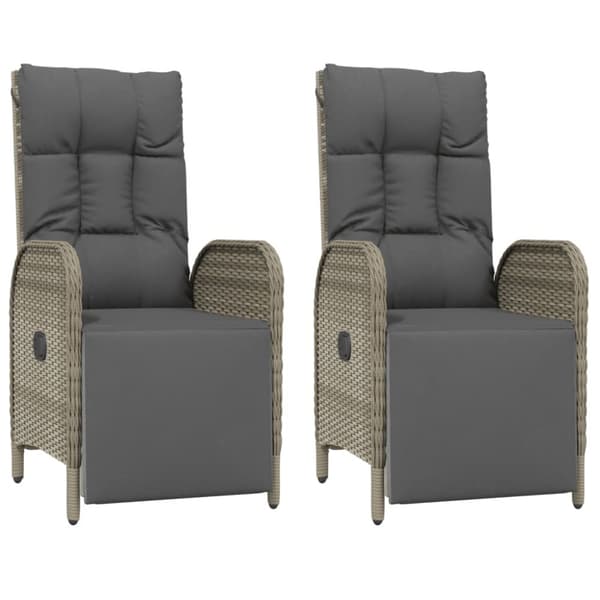 vidaXL havestole med lænefunktion og hynder 2 stk. polyrattan grå