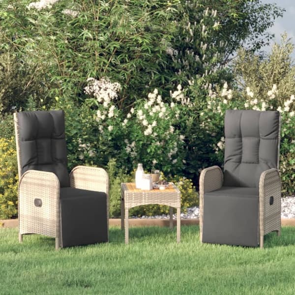 vidaXL havestole med lænefunktion og hynder 2 stk. polyrattan grå