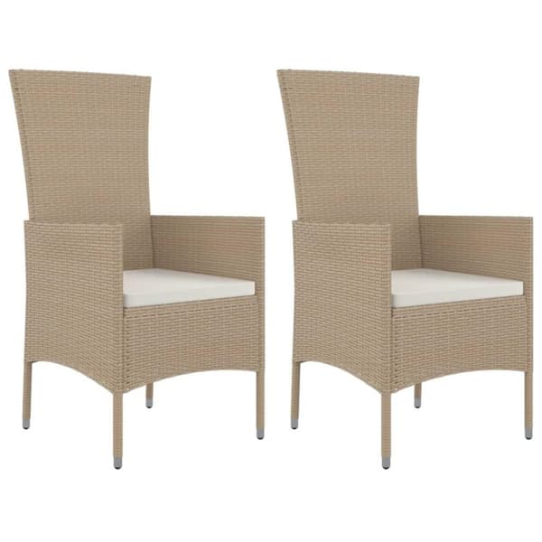vidaXL Trädgårdsstolar med dynor 2 st konstrotting beige