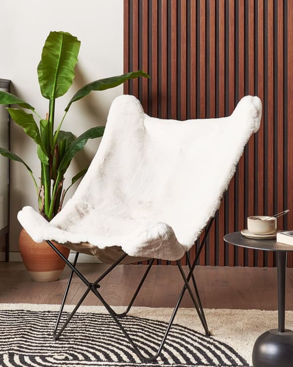 Lenestol Hvit Polyester Metall Ben Sommerfugl Aksentstol Tradisjonell Retro Stue Soverom