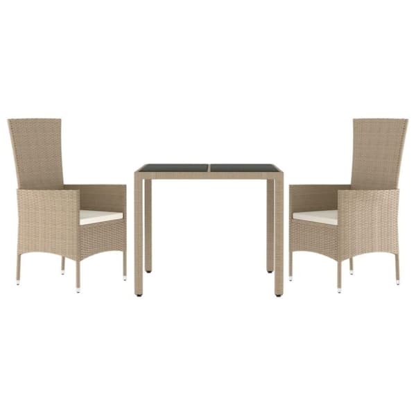 vidaXL spisebordssæt til haven 3 dele med hynder polyrattan beige