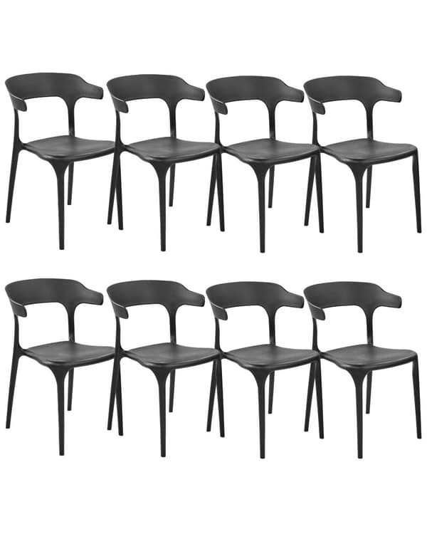 Tuoli musta 40 x 76 x 49 cm muovi pinottava 8 kpl säänkestävä sisälle ulos moderni