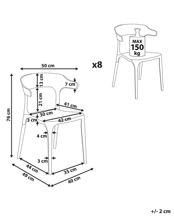 Tuoli hiekanruskea 40 x 76 x 49 cm muovi pinottava 8 kpl säänkestävä sisälle ulos moderni
