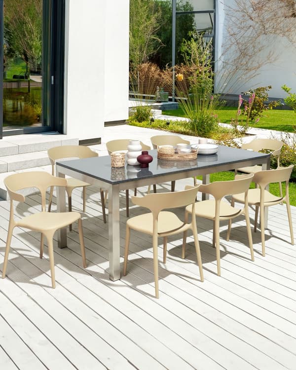 Set med 8 Trädgårdsstolar Beige Polypropen Lättviktiga Väderbeständiga Plast Inomhus Utomhus Modern Design
