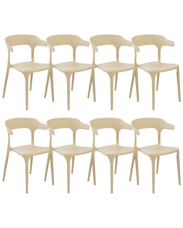 Set med 8 Trädgårdsstolar Beige Polypropen Lättviktiga Väderbeständiga Plast Inomhus Utomhus Modern Design