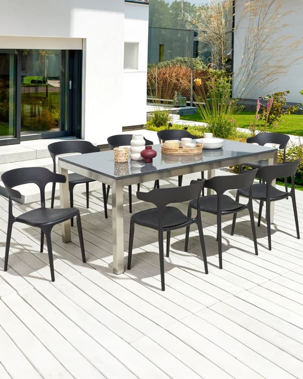 Set med 8 Trädgårdsstolar Svart Polypropen Lättviktiga Väderbeständiga Plast Inomhus Utomhus Modern Design