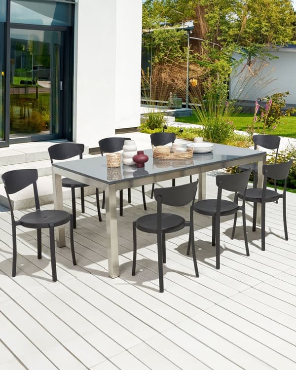 Set med 8 Trädgårdsstolar Svart Polypropen Lättviktig Väderbeständig Plast Inomhus Utomhus Modern Design