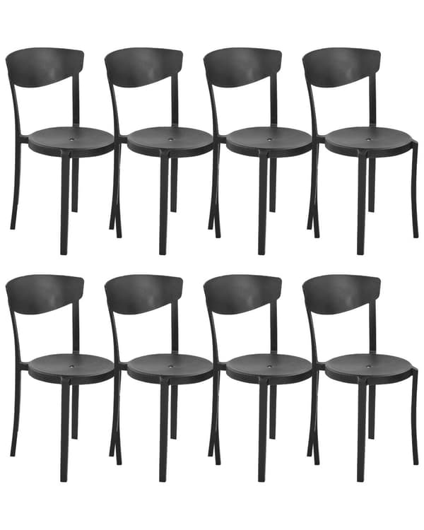 Set med 8 Trädgårdsstolar Svart Polypropen Lättviktig Väderbeständig Plast Inomhus Utomhus Modern Design