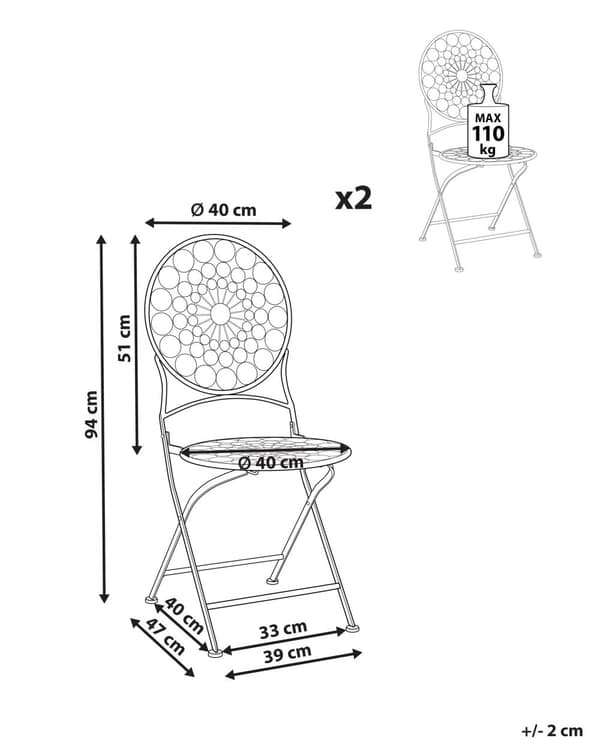Sæt med 2 Have Bistro Stole Rød Metal Sammenfoldelig Udendørs UV Rustmodstand Fransk Retro Stil